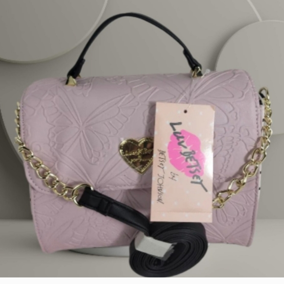 Betsey Johnson Handbags - NWT Luv Betsey Johnson Lavender Butterfly Lbaddy Blush Stripe Crossbody Bag